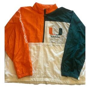Vtg Miami Hurricanes 1/4 Zip Jacket Mens X-Large White Apex One Windbreaker 90s